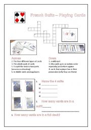English Worksheet: Playing cards - French suits - introduction