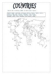 English Worksheet: COUNTRIES, WRITE THE COUNTRIES NAMES.