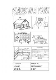 English Worksheet: places in a town