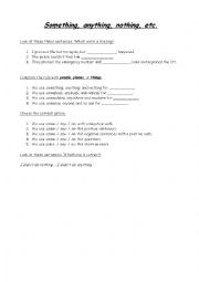 English Worksheet: Somebody Anybody Nobody