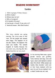 English Worksheet: Reading worksheet Dumbo
