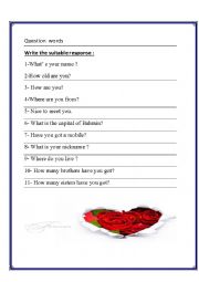 English Worksheet: Question Words 