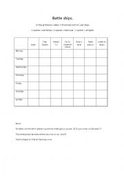 English Worksheet: Battleship game using days of the week