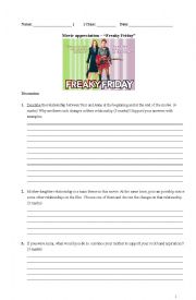 Freaky Friday Film worksheet