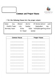 English Worksheet: Common and proper nouns