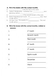English Worksheet: Days/Months, Articles & Punctuations