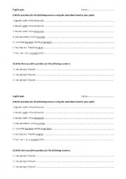 English Worksheet: Questions quiz