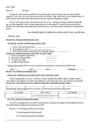 English Worksheet: A READING COMPREHENSION 