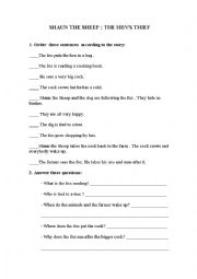 English Worksheet: Shaun the sheep cartoon  The hen thief activities