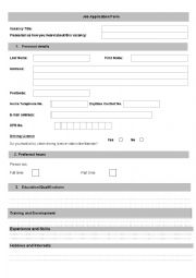 English Worksheet: Application form
