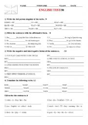English Worksheet: SIMPLE PRESENT AND ACTION VERBS TEST