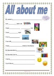 English Worksheet: All about me