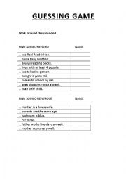 English Worksheet: Find someone who/whose