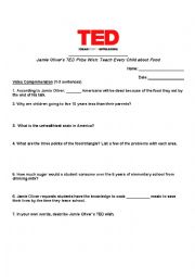 TED Talk Handout about Food (Jamie Oliver - Teach Every Child about Food)