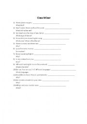 English Worksheet: Ice Breaker Class Mixer