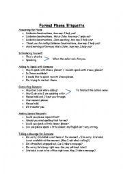 English Worksheet: Formal Phone Etiquette