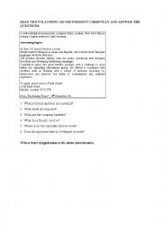 English Worksheet: Read an advertisement and write a letter of application