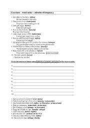 English Worksheet: Word Order + Adverbs of Frequency, Manner and Place