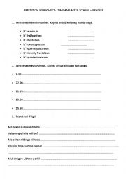 English Worksheet: Repetition - time,clothes,colours, expressions