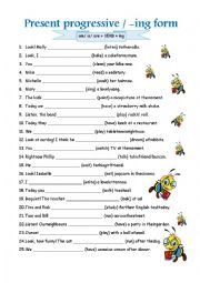 English Worksheet: Present Progressive / ing Form