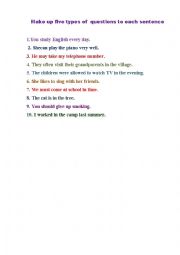 English Worksheet: Types of questions