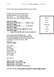 English Worksheet: because i m happy song 