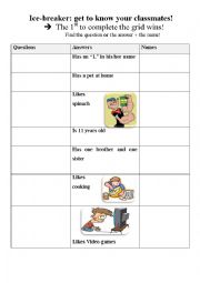 English Worksheet: Ice breaker