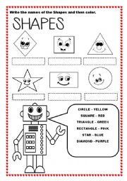 English Worksheet: Shapes and color