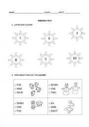English Worksheet: Simple test colours and numbers 1-10