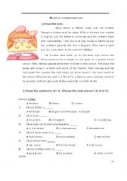 English Worksheet: reading and writing