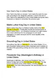 English Worksheet: US Holidays and their dates