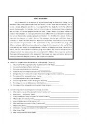 English Worksheet: Reading and Vocabulary Worksheet