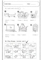 English Worksheet: ANIMALS / Adjectives (Look and circle and BINGO)