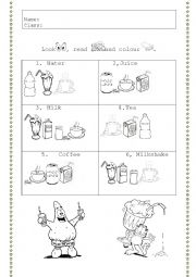 English Worksheet: Drinks (read/listen and colour)