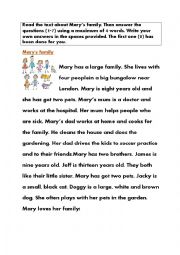 English Worksheet: Marys family - reading exercise (note form)