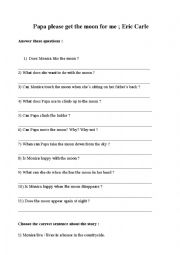 English Worksheet: papa please get the moon eric carles understanding questions