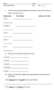 English Worksheet: Contractions