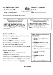 English Worksheet: pronouns :subject pronouns and object pronouns