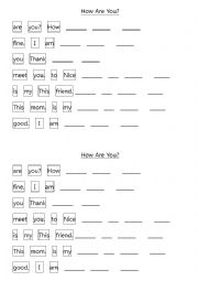 English Worksheet: How are you? Sentence unscramble