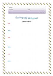 English Worksheet: Greetings and introductions - Dialogue in strips - beginners level