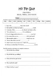 English Worksheet: Hi Fly Guy Ch. 1 Worksheet