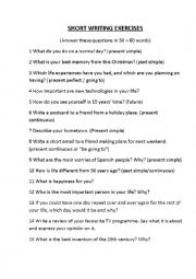 English Worksheet: Short writing questions