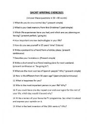 English Worksheet: Short writing questions