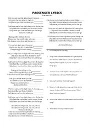 English Worksheet: Passenger- Let Her Go