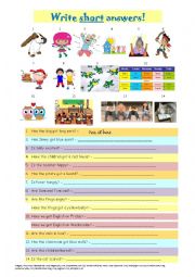 English Worksheet: have got/has got, be - short answers
