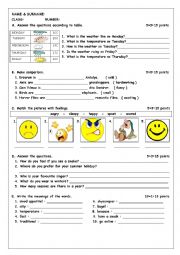 English Worksheet: an exam for 6th grades