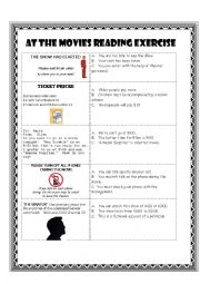 English Worksheet: At the Movies PET Reading Exercise