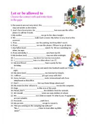 English Worksheet: let and be allowed to