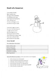 English Worksheet: Death of a Snowman