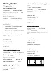 English Worksheet: LIVE HIGH LYRICS